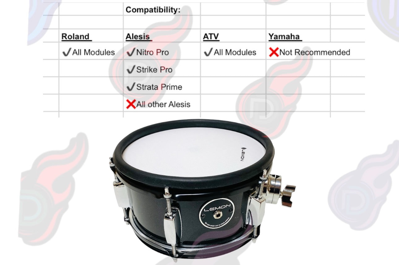 Lemon 10” x 5” RED FLAME Mesh Tom for Roland Alesis Strike Kit Kit