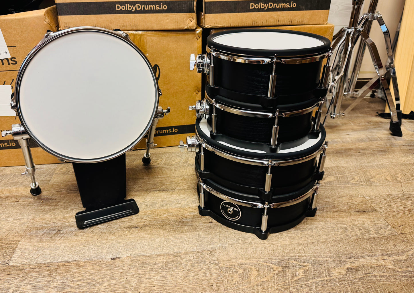 Lemon Snare and 3 Tom Kick Shell Pack Black Wood Drum for Roland and Alesis Kit