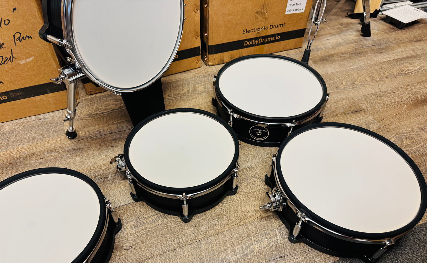 Lemon Snare and 3 Tom Kick Shell Pack Black Wood Drum for Roland and Alesis Kit
