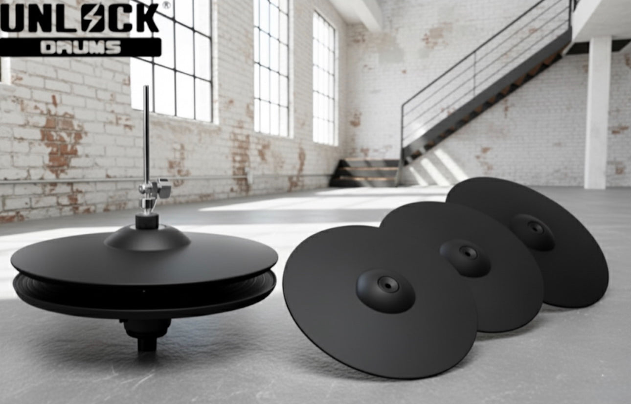 UNLOCK Compact Cymbal Set 12” Hi Hat 14” Crash 16” Ride for Roland Alesis Kit