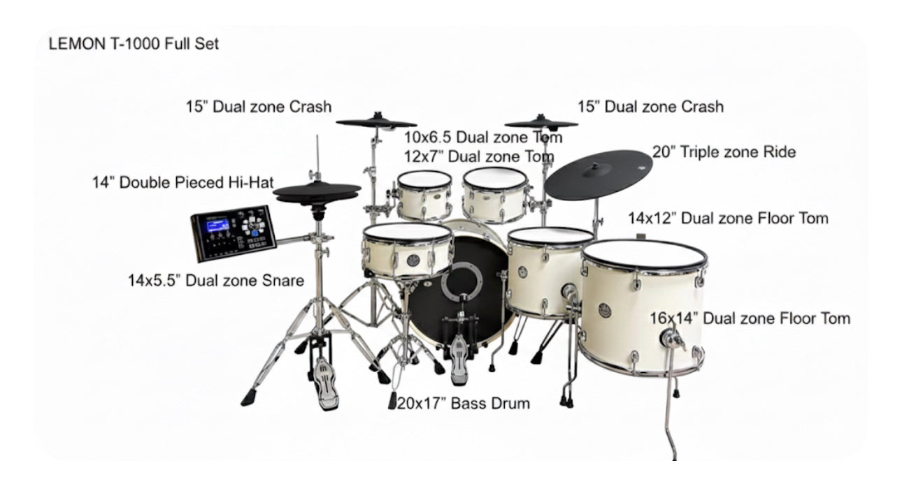 Lemon T1000 E Drum Set White FULL KIT Compatible w Roland A+ Alesis