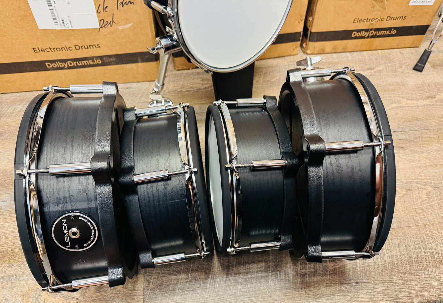 Lemon Snare and 3 Tom Kick Shell Pack Black Wood Drum for Roland and Alesis Kit
