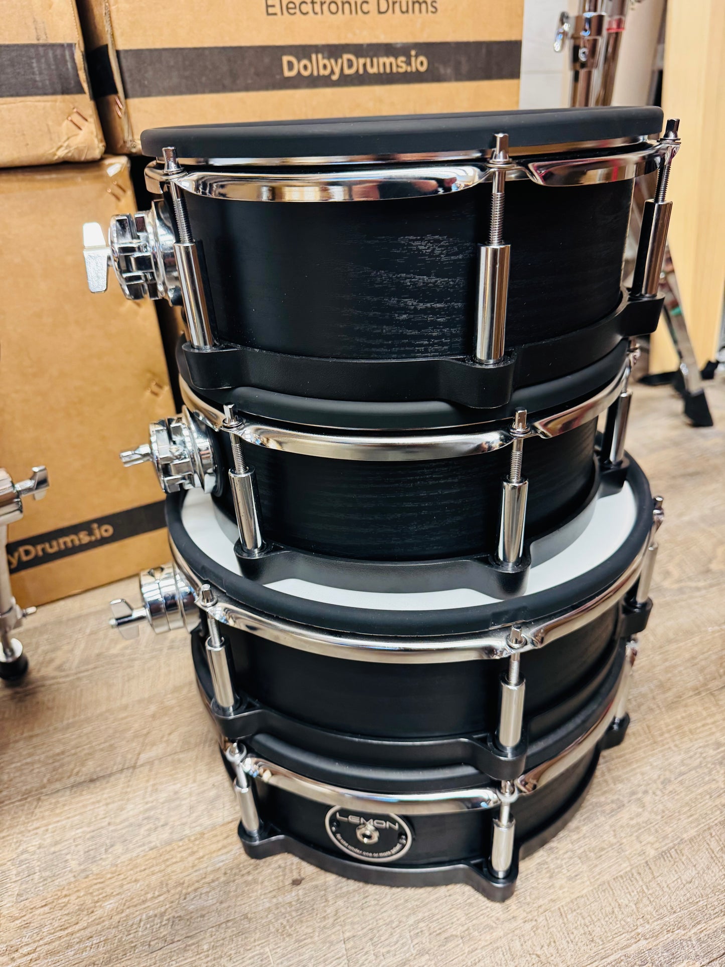 Lemon Snare and 3 Tom Kick Shell Pack Black Wood Drum for Roland and Alesis Kit