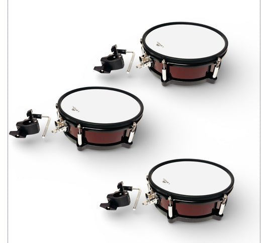 Set of 3 Lemon 12” x 4” WINE RED Mesh Tom Snare w Clamp  for Roland