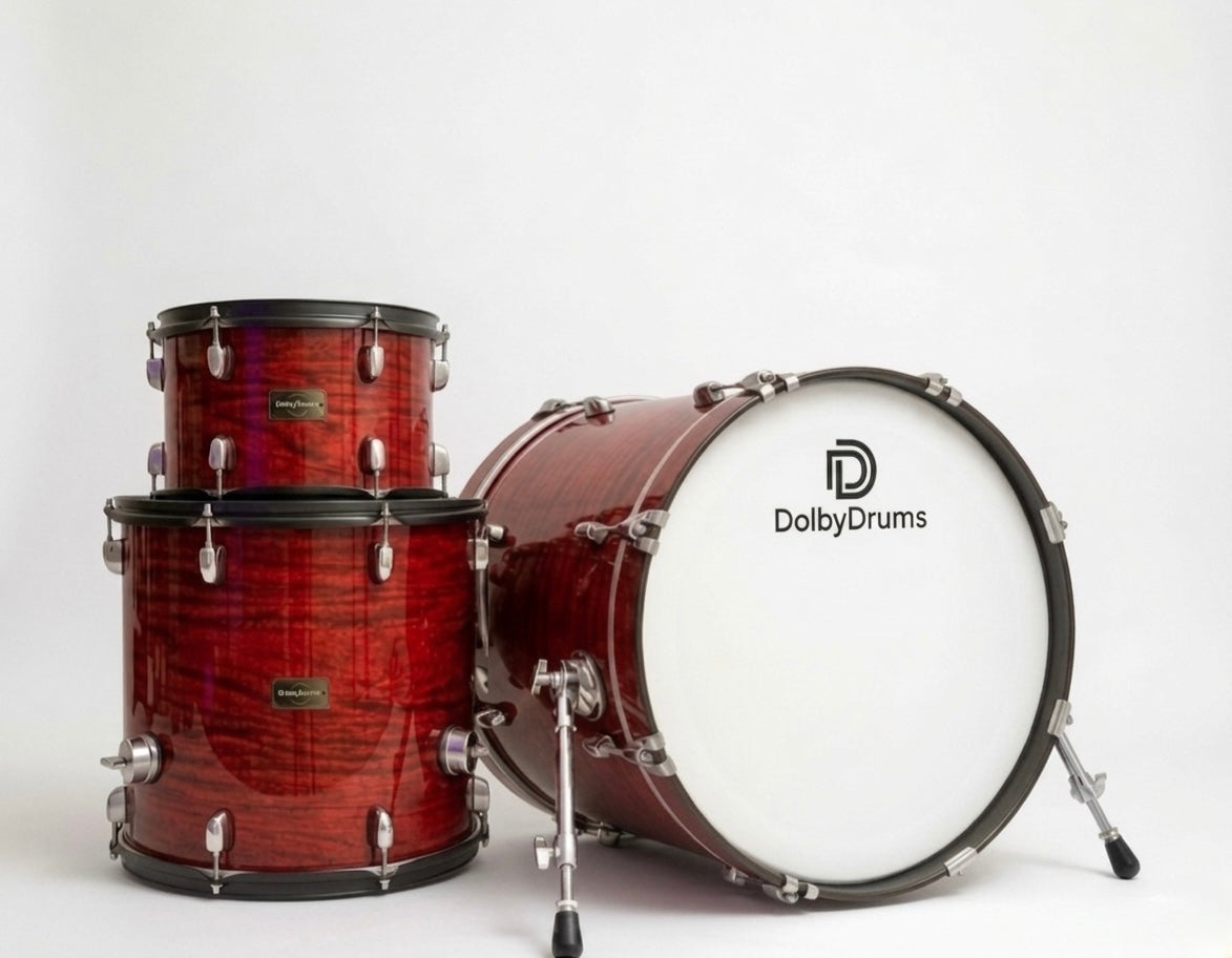 Dolby Electronic 3pc Drum Set 22” Bass Red Wood for Roland Alesis
