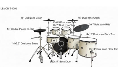 Lemon T1000 E Drum Set White NO MODULE Compatible w Roland + Alesis
