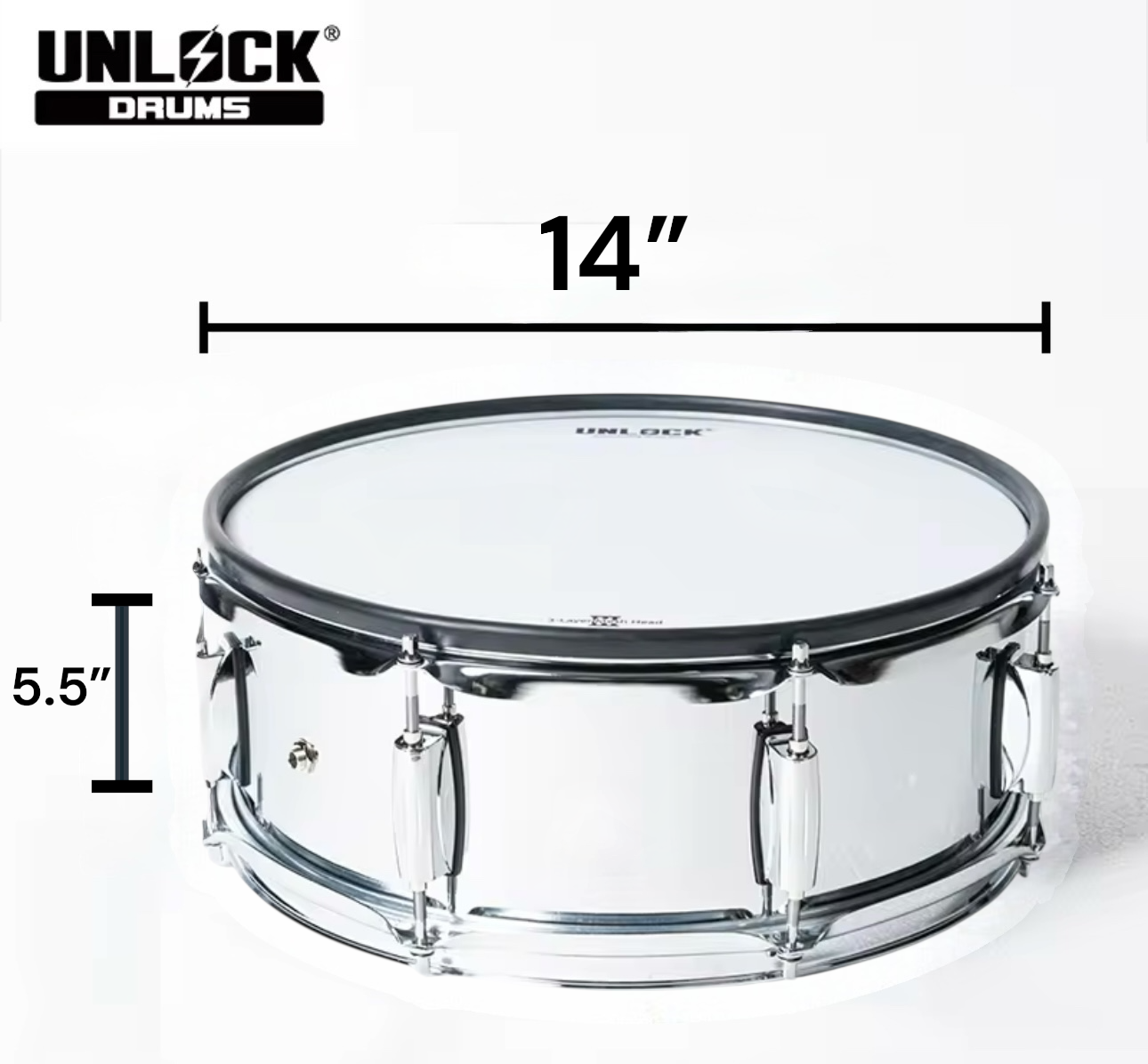 UNLOCK 14” X 5.5 Chrome Electronic Snare Drum Compatible Roland Alesis