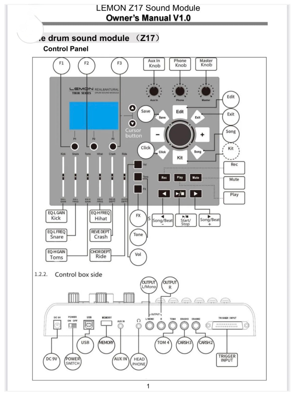Lemon T950 PRO Dark Wood Electronic Drum Set T-950 NO Module