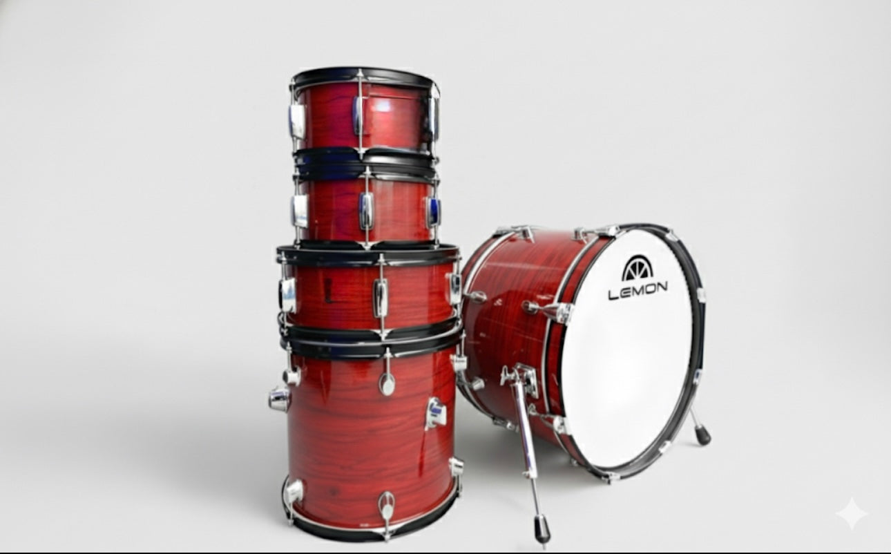 Lemon RED FLAME Shell Pack Bass Tom Snare Drum for Roland Or Alesis Kit