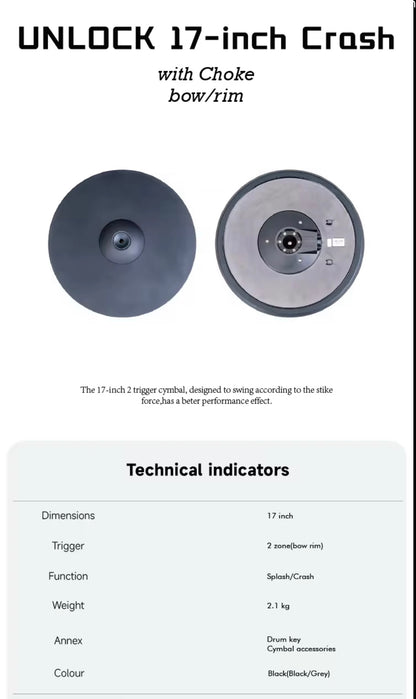 UNLOCK LARGE Cymbal Set 14” Hi Hat 17” Crash 20” Ride for Roland Alesis Kit