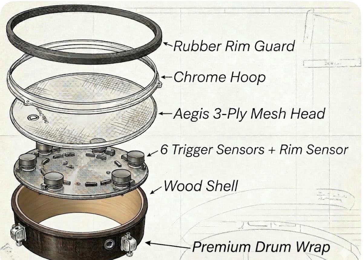 10” Electronic Black RACK TOM w 6 Triggers for Roland Alesis Drum