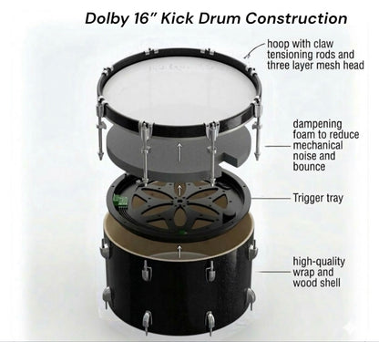 Dolby Drums 16” Electronic Kick Drum RED Sparkle Bass for Roland Alesis HX