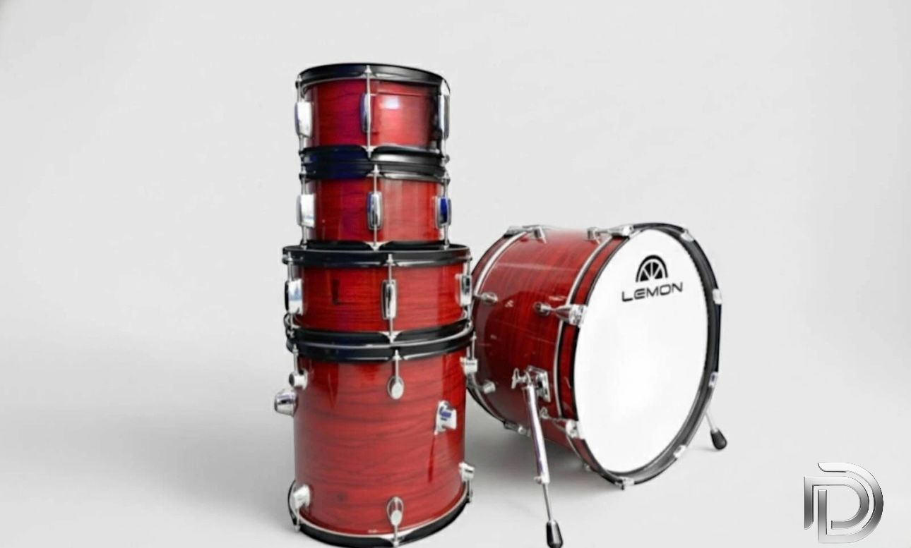 Lemon RED FLAME Shell Pack Bass Tom Snare Drum for Roland Or Alesis Kit