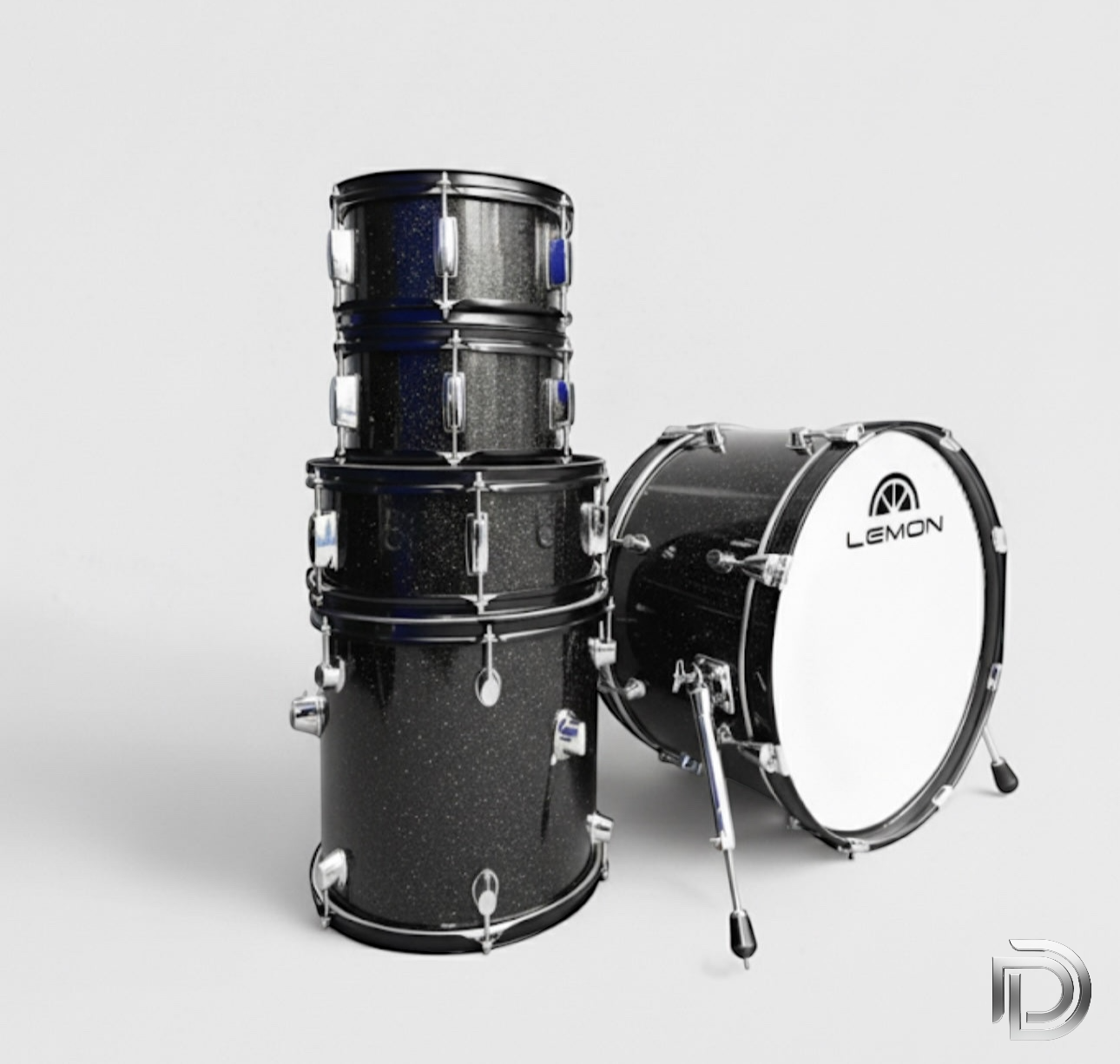 Lemon Shell Pack Black Sparkle Bass Tom Snare Drum for Roland Or Strike Kit